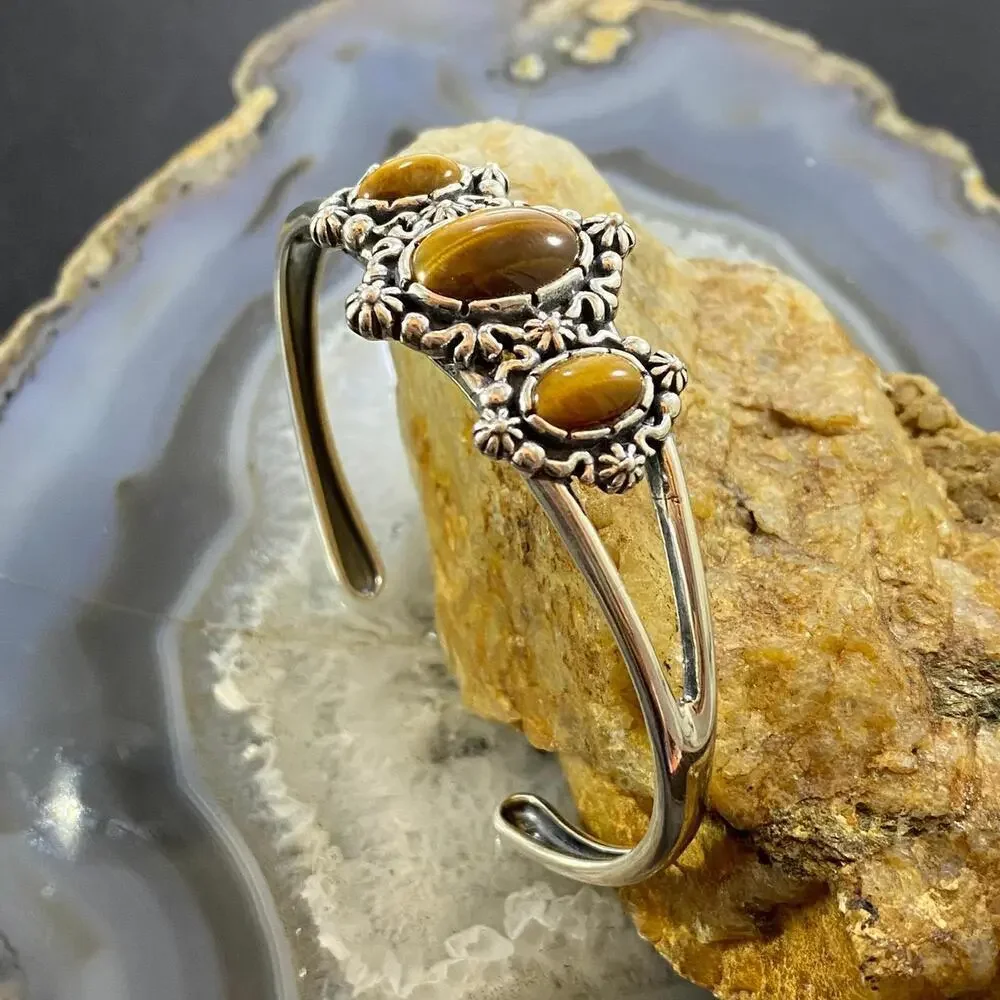 Carolyn Pollack Vintage Southwestern Style Sterling Tiger Eye Decorated Bracelet